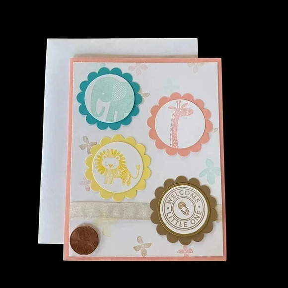 handmade Other - 𝅺Handmade “welcome little one” greeting card elephant giraffe lion ribbon blank